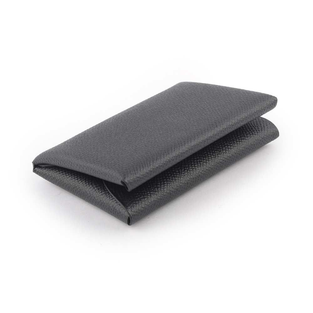 【HERMES】Calvi Duo Epsom皮釦式卡片夾/零錢包(黑色) H083035CK89