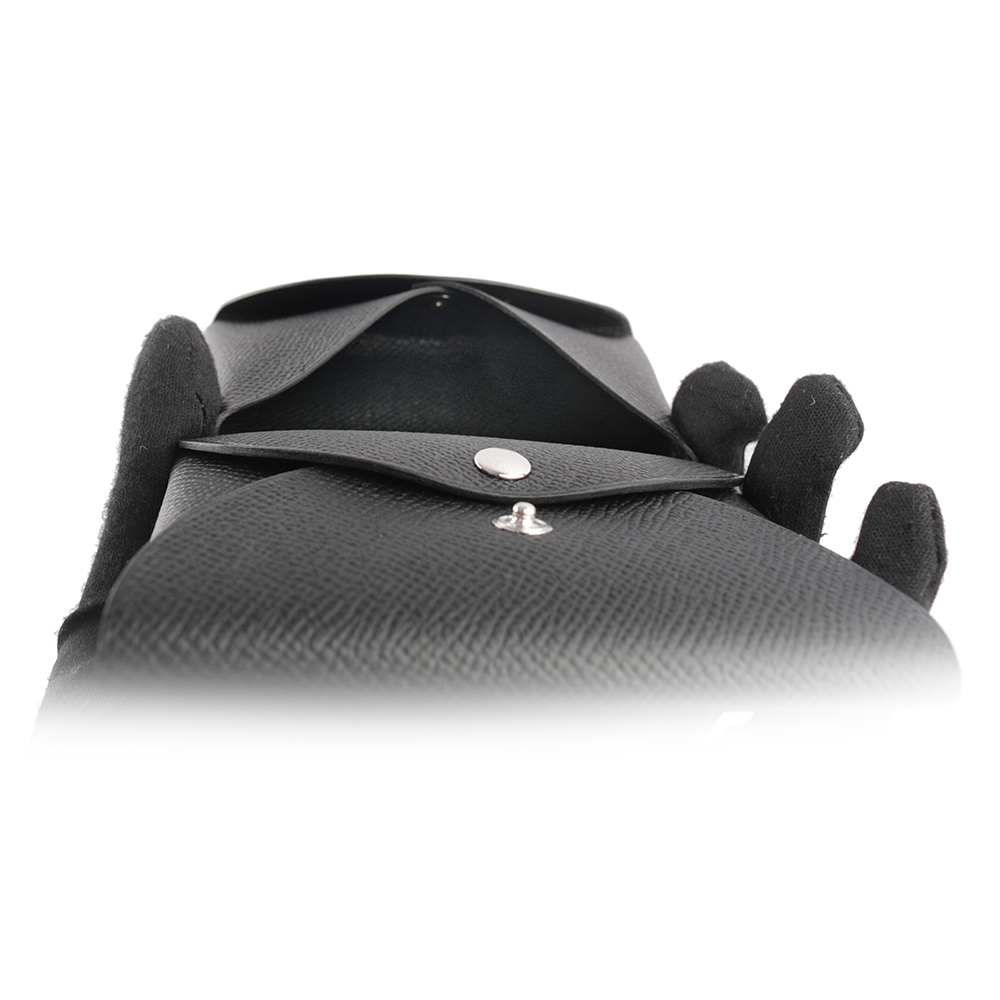 【HERMES】Calvi Duo Epsom皮釦式卡片夾/零錢包(黑色) H083035CK89