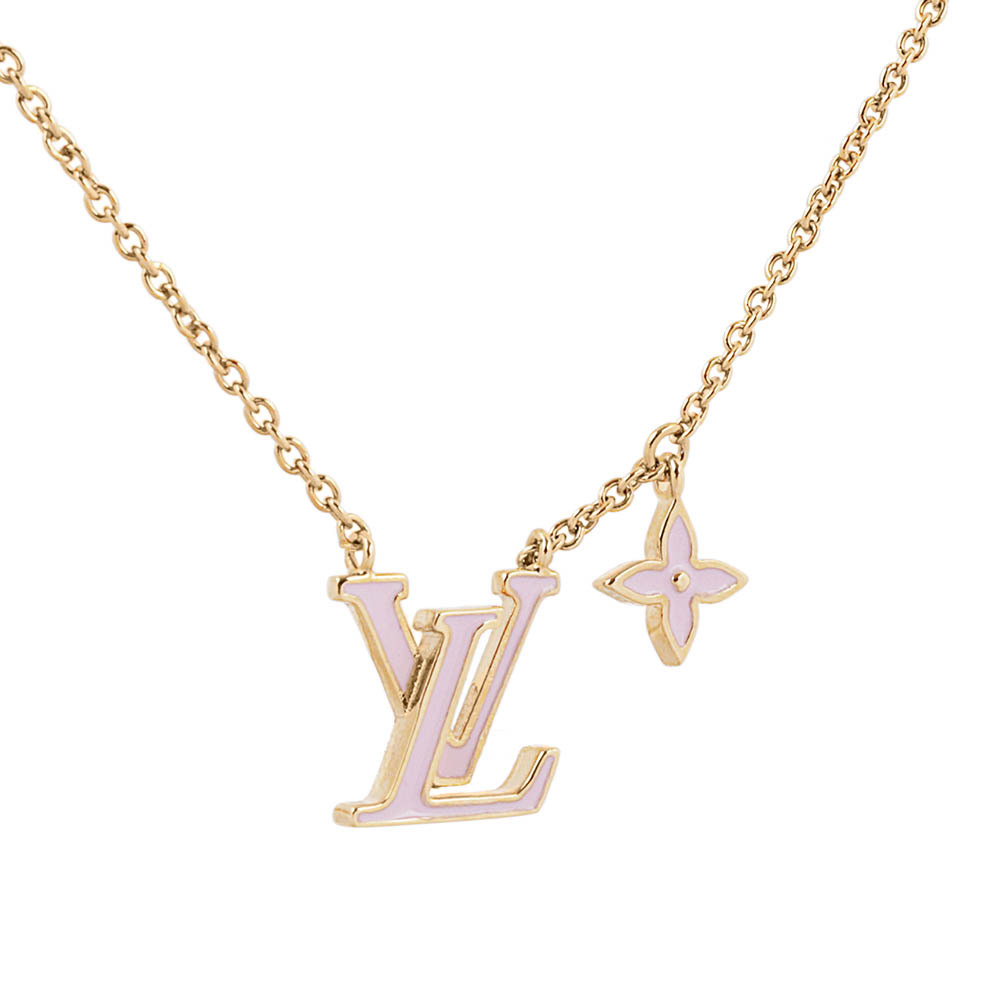 【Louis Vuitton / LV】LV Iconic 標誌及花卉琺瑯項鍊(淺粉色) M01215
