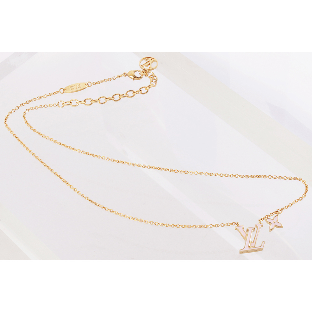【Louis Vuitton / LV】LV Iconic 標誌及花卉琺瑯項鍊(淺粉色) M01215