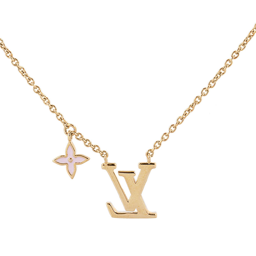 【Louis Vuitton / LV】LV Iconic 標誌及花卉琺瑯項鍊(淺粉色) M01215