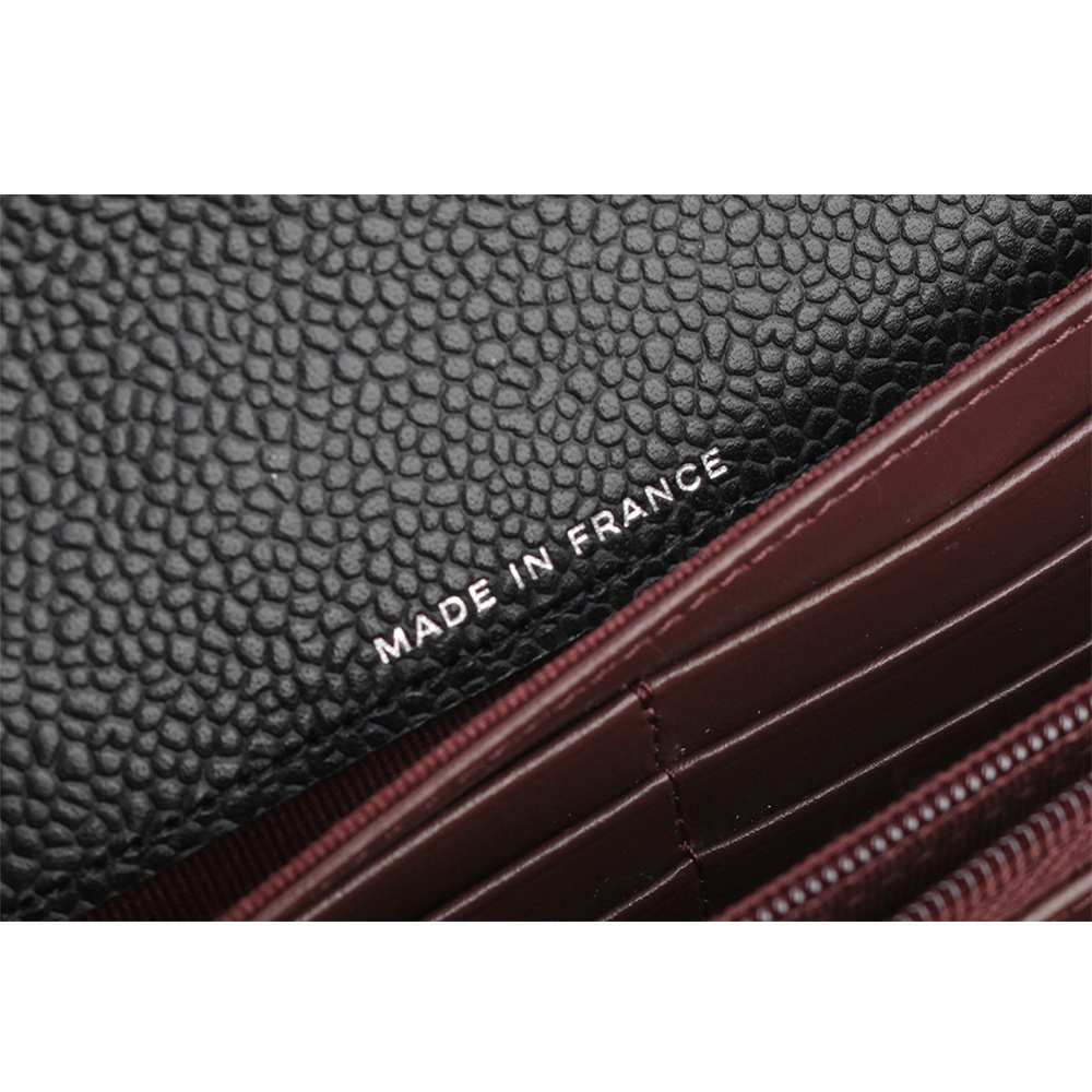 【CHANEL】銀色CC Logo荔枝皮二折壓釦長夾(黑色) AP0241 Y01588 C3906