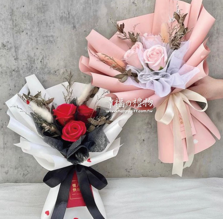 三朵香皂花乾燥花束,桃園花店,幸福禮物,3-stalks-rose-soapflowers-dryflower-bouquet