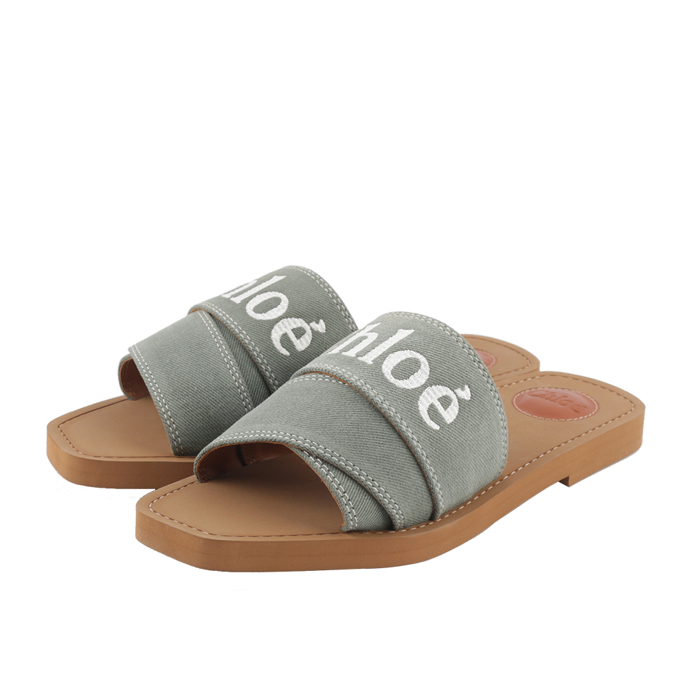 【Chloé】WOODY FLAT MULE 棉質牛仔平底拖鞋