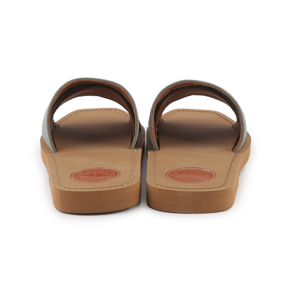 【Chloé】WOODY FLAT MULE 棉質牛仔平底拖鞋(森林綠) CHC23A188FE3E8