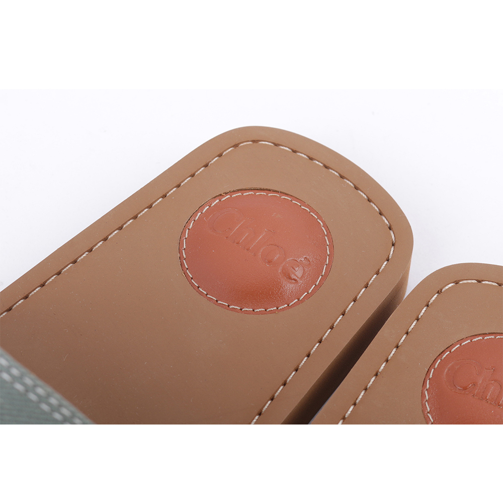 【Chloé】WOODY FLAT MULE 棉質牛仔平底拖鞋(森林綠) CHC23A188FE3E8