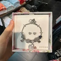 [S] GUESS G1934121 HEART EARRINGS & BRACELET SET,SILVER, 748838864820 (SGU421)