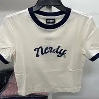 [S] NERDY ** W'S CURSIVE LOGO RINGER CROPPED S/S T-SHIRT (SLIM FIT),NAVY, PNEU23KG091604 (SN311)