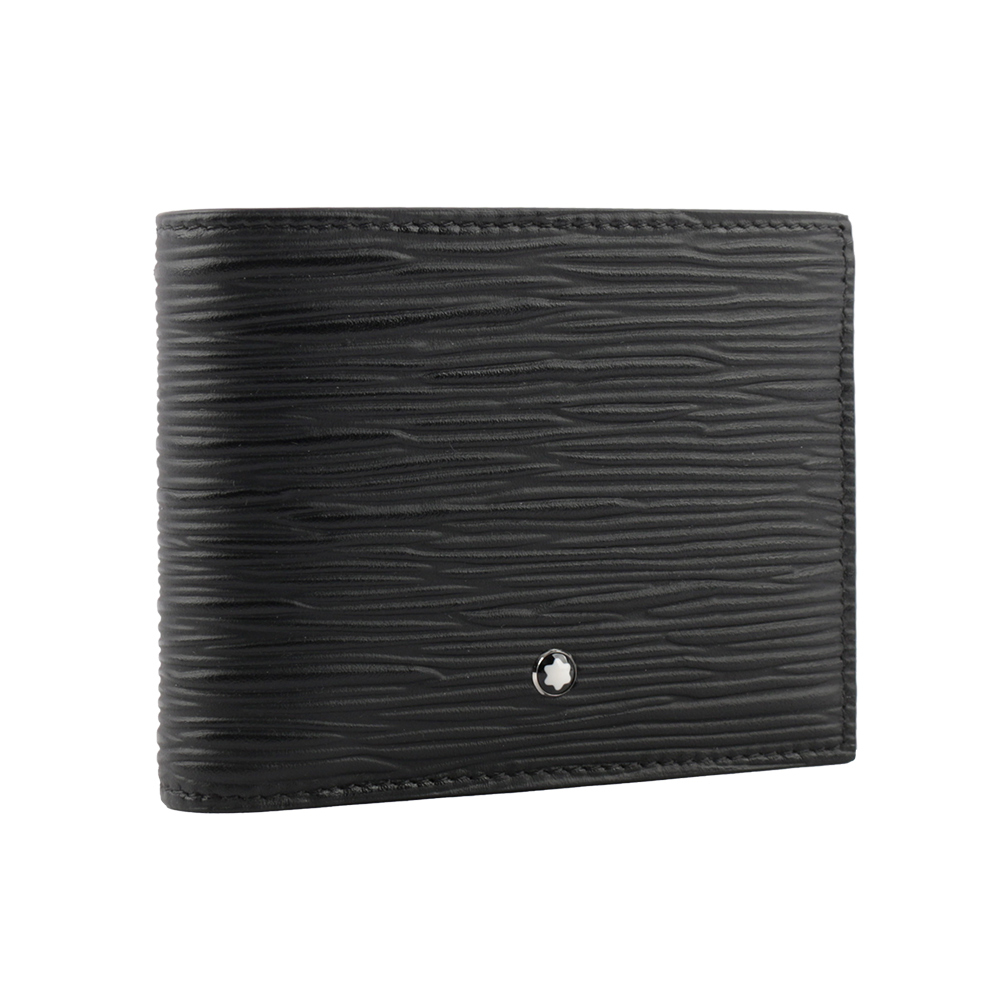 【MONTBLANC 萬寶龍】Meisterstuck 4810 系列牛皮6+2卡對開短夾(黑色) 130926