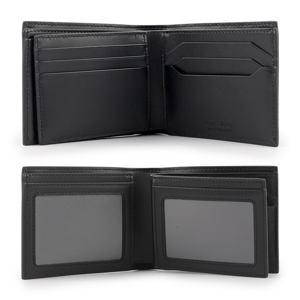 【MONTBLANC 萬寶龍】Meisterstuck 4810 系列牛皮6+2卡對開短夾(黑色) 130926