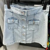 [S] DKNY BUTTON MINI SKIRT,LIGHT WASH, B2310398-JVF (SD660)