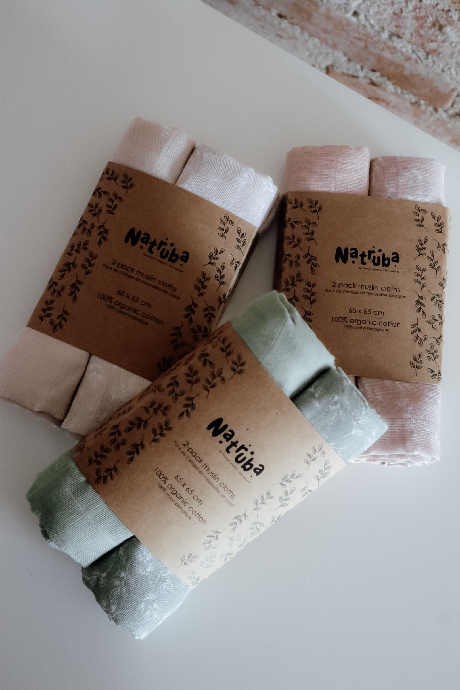 Natruba - Muslin Cloth綠色樹葉款有機棉紗布巾2入組(Green)