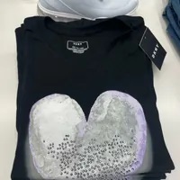 [S] DKNY WOMEN'S HEART T-SHIRT,BLACK, B2360340-BOO (SD666)