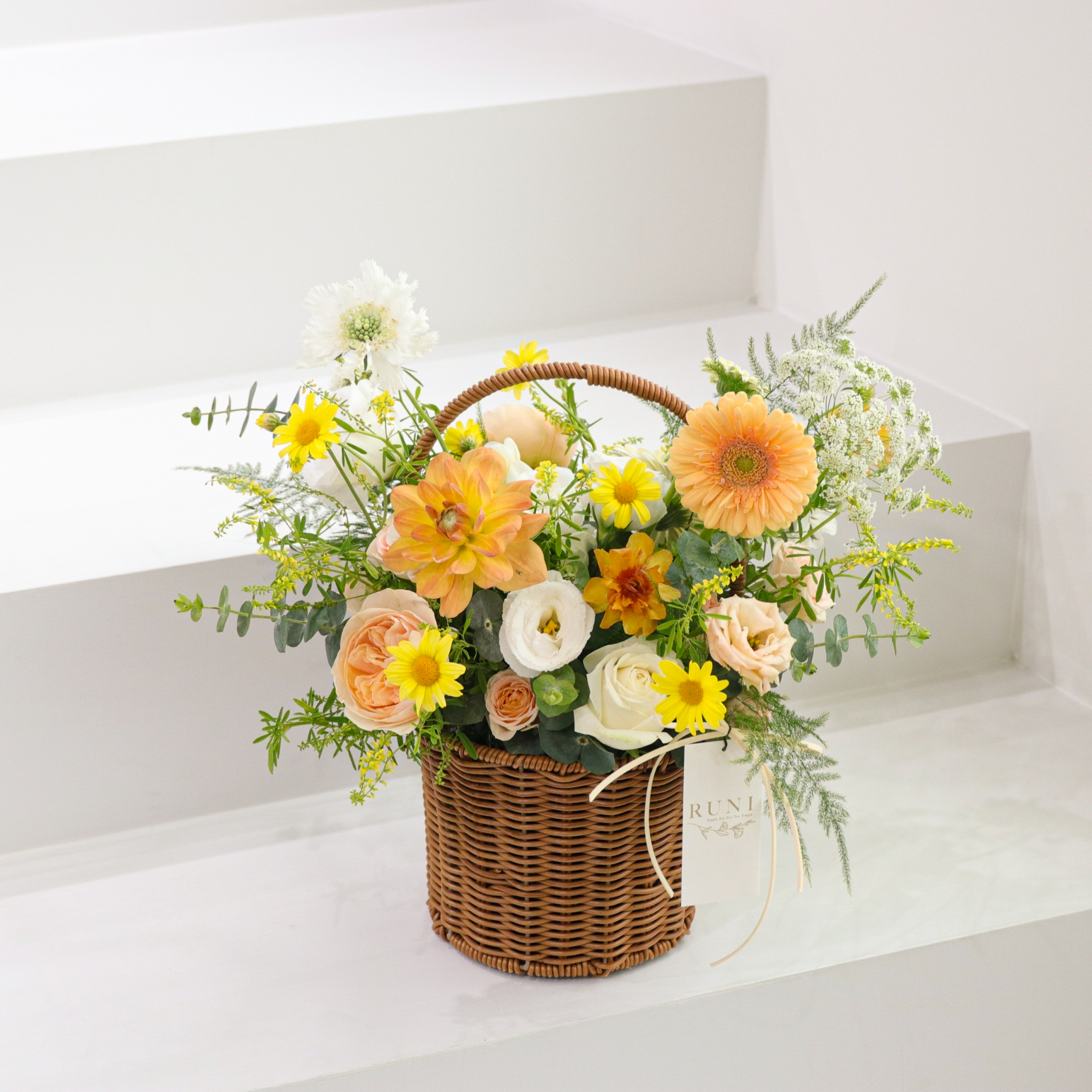 RUNI Flowers-圓形花籃粉橘色系