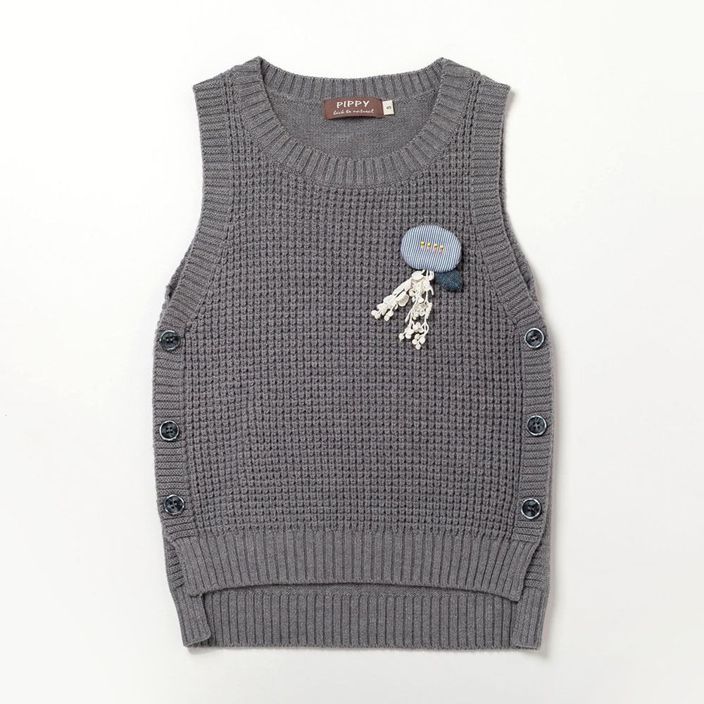 PIPPY 素雅開岔式排釦針織圓領背心 灰