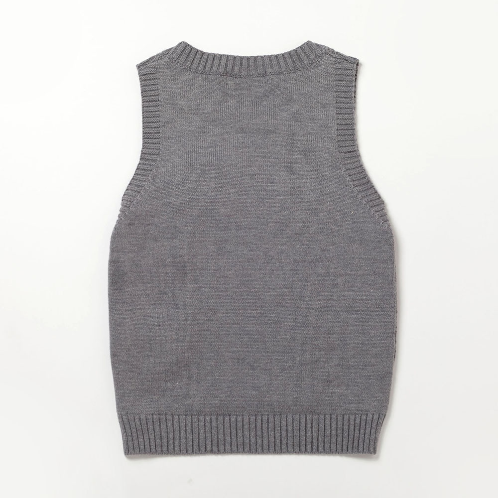 PIPPY 素雅開岔式排釦針織圓領背心 灰