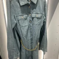 [S] MICHAEL KORS DENIM LONG SLEEVE CHAIN DRESS,SUNFADE WASH, JF381TP1KQ-SUNFADE WASH [FINAL SALE] (SMK510)