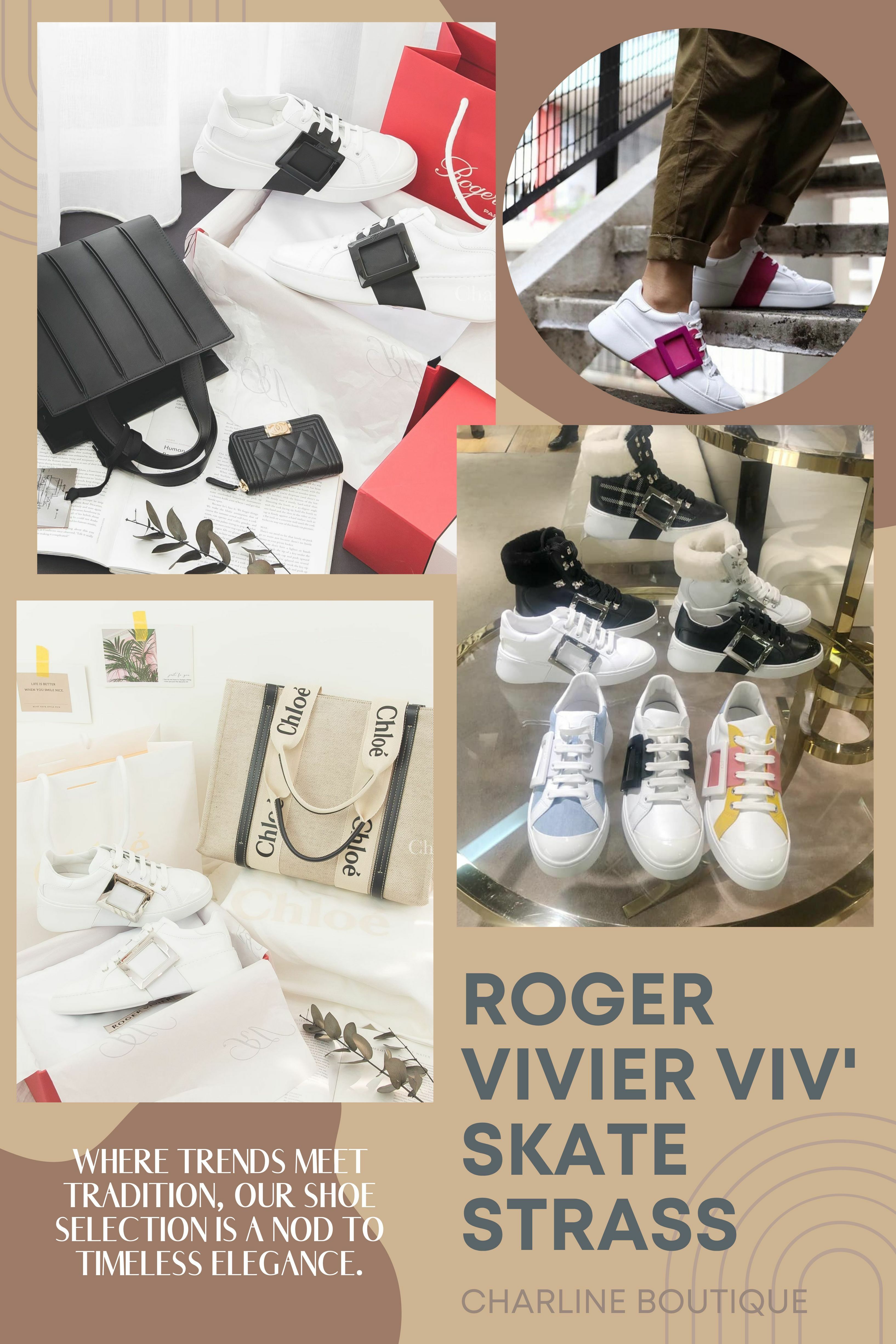 來聊聊Roger Vivier的Viv' Skate Sneaker，今年最夯的小白鞋之一！設計師Gherardo Felloni以70年代滑板文化為靈感，簡約的線條搭配皮革點綴，金屬方扣和水鑽釦增添華麗感，倍受矚目。何超蓮婚禮上穿著Vera Wang婚紗、Roger Vivier訂製鞋、Graff頭冠，搭配Dior高訂珠寶，光芒四射。Viv' Skate小白鞋不僅有出色的增高效果，輕柔小牛皮貼合腳型，側邊水鑽方扣引人注目，穿著舒適。