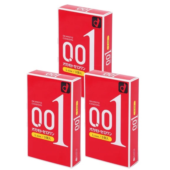 日版岡本 0.01 超薄大碼58mmPU安全套（3片裝）三盒裝
