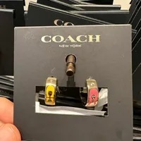 [S] COACH CL403 SIGNATURE ENAMEL SMALL HUGGIE EARRINGS,GOLD/MULTI COLOR, 889295543955 (SCO447)