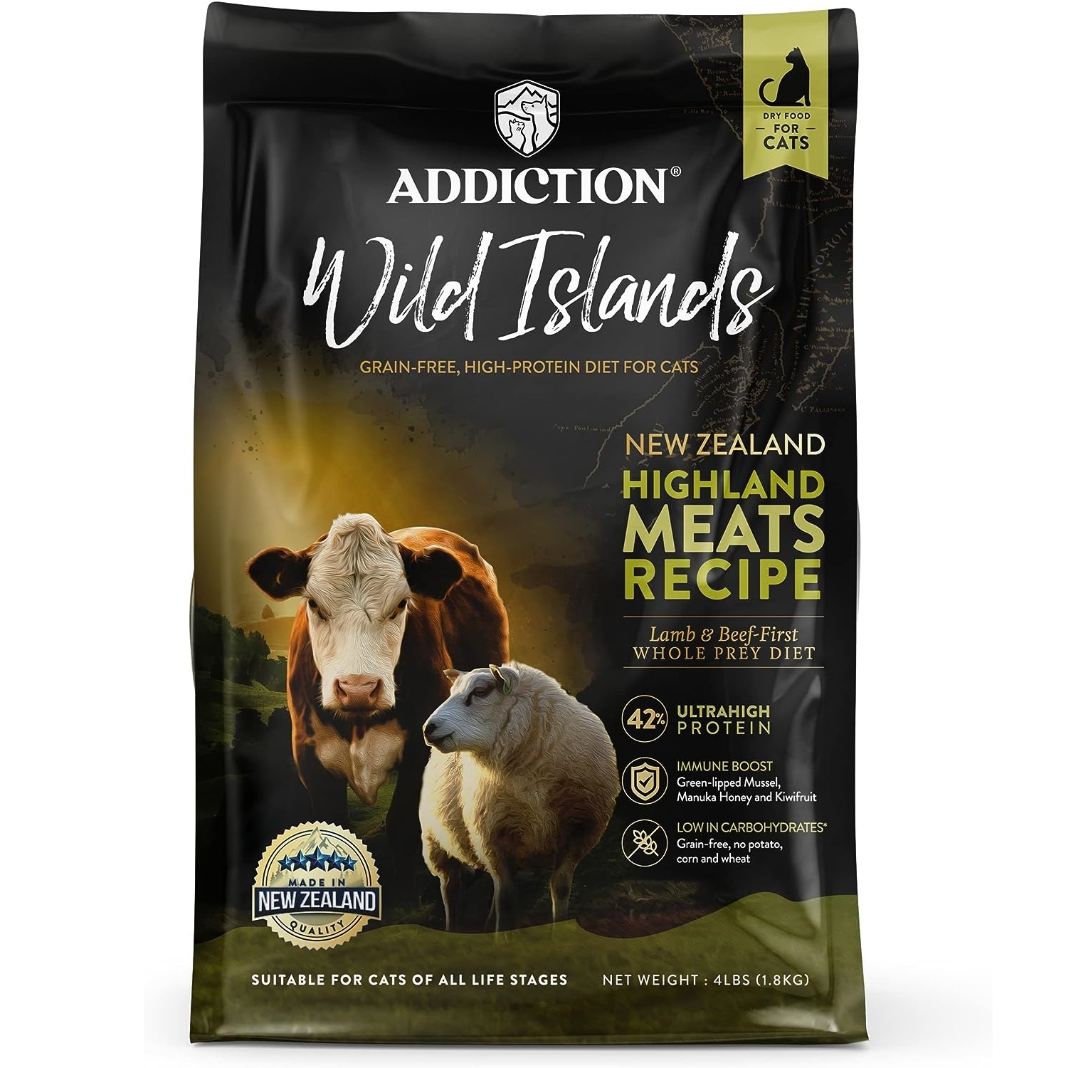 Addiction Grain Free Highland Meats Rcipe Dry Cat Food 4lb/10lb