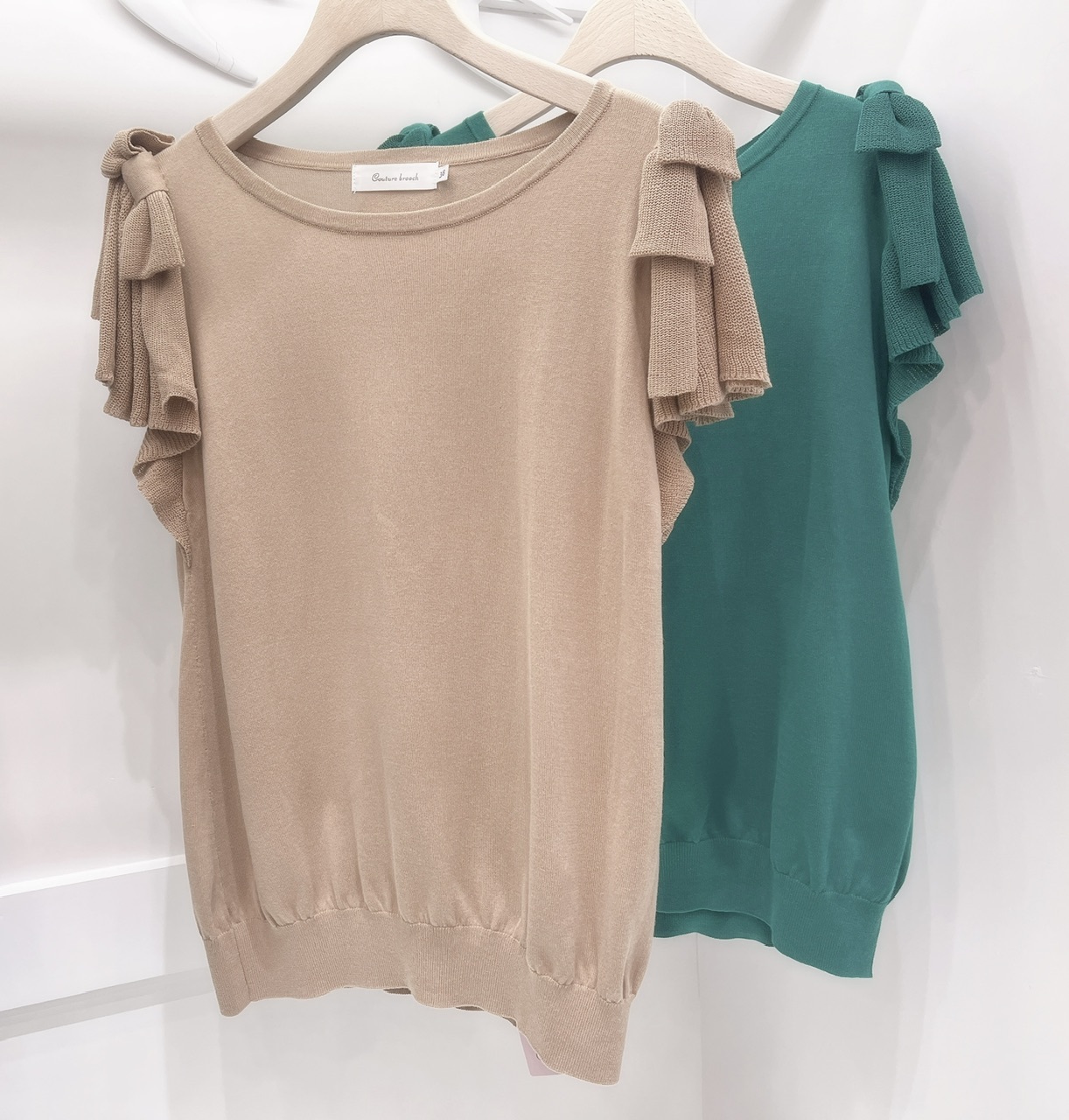 袖荷葉蝴蝶結針織上衣