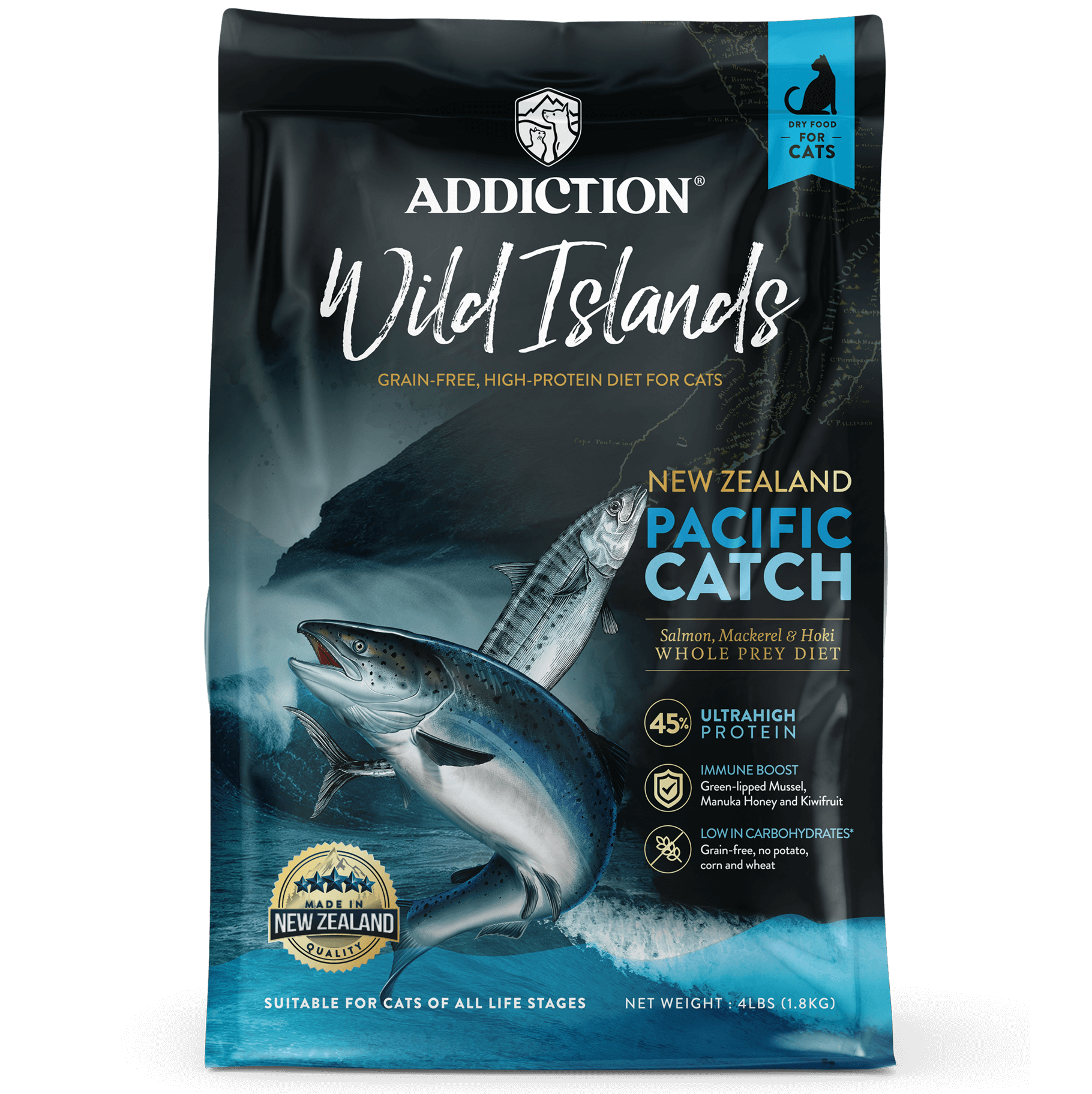 Addiction Grain Free Wild Island Pacific Catch Dry Cat Food 4lb/10lb