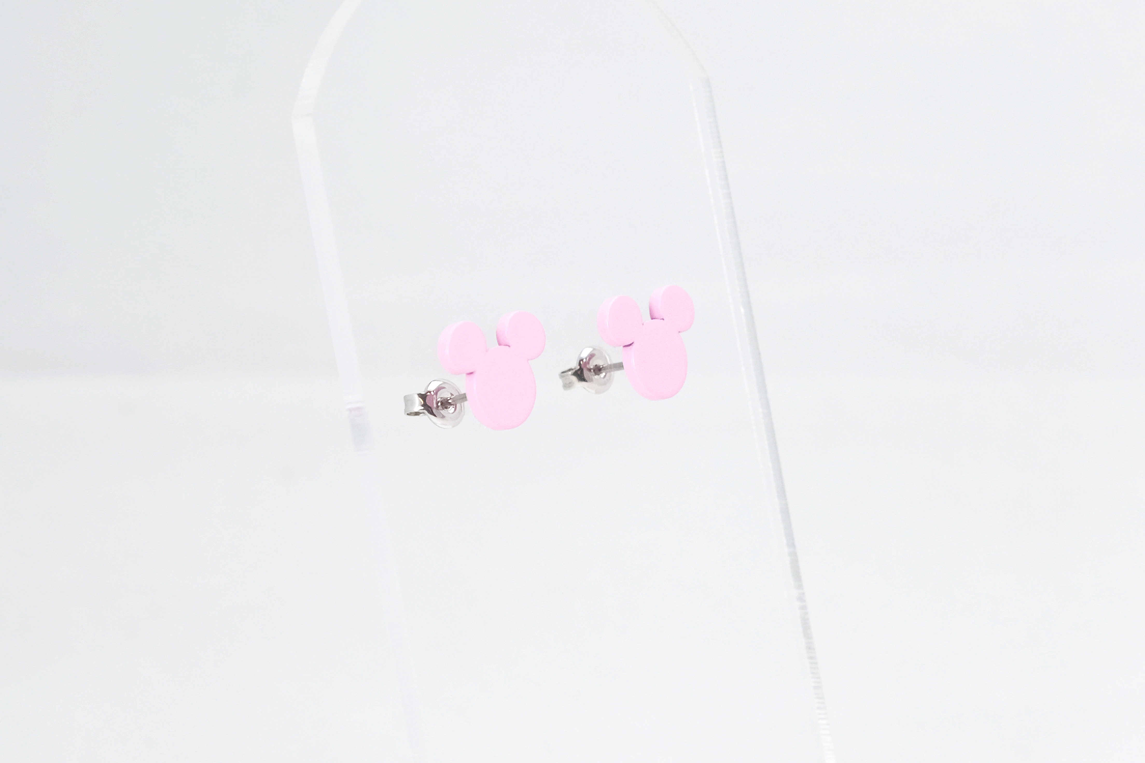 Paper cut Mickey Head stud Earring (Pink)