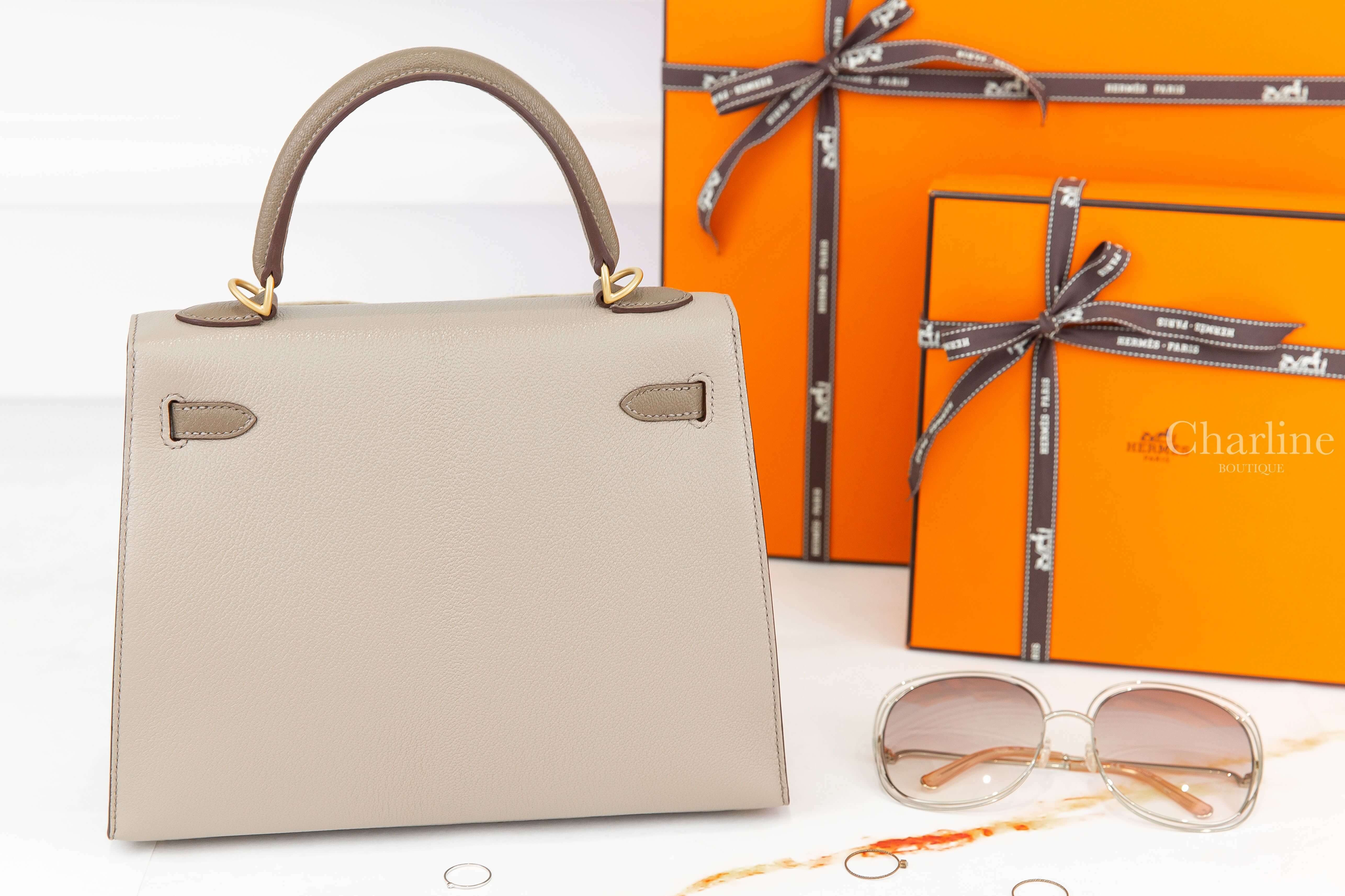 Hermès U刻斑鳩灰/大象灰/瀝青灰拉絲金釦凱莉包-Charline Boutique 精品代購