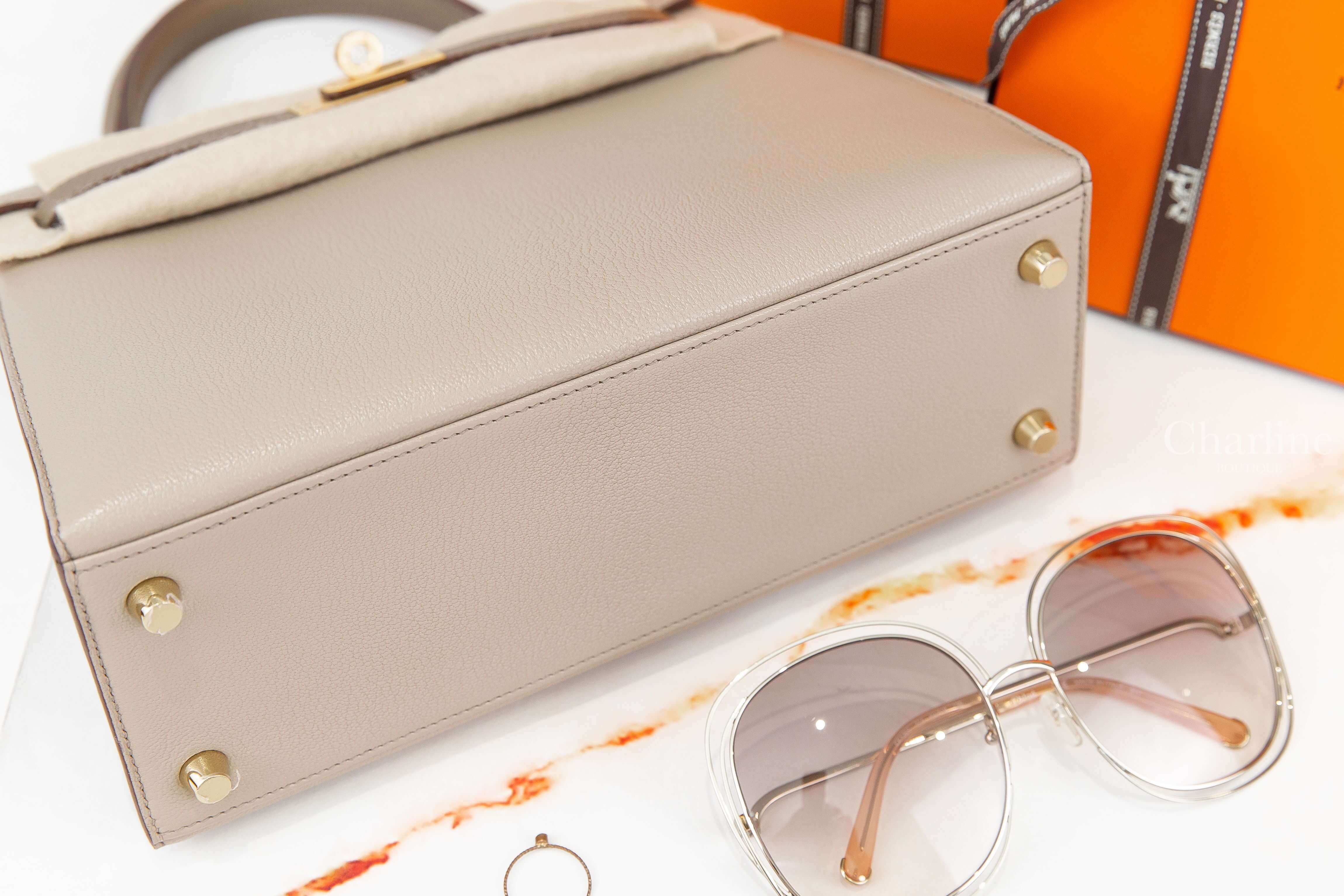 Hermès U刻斑鳩灰/大象灰/瀝青灰拉絲金釦凱莉包-Charline Boutique 精品代購