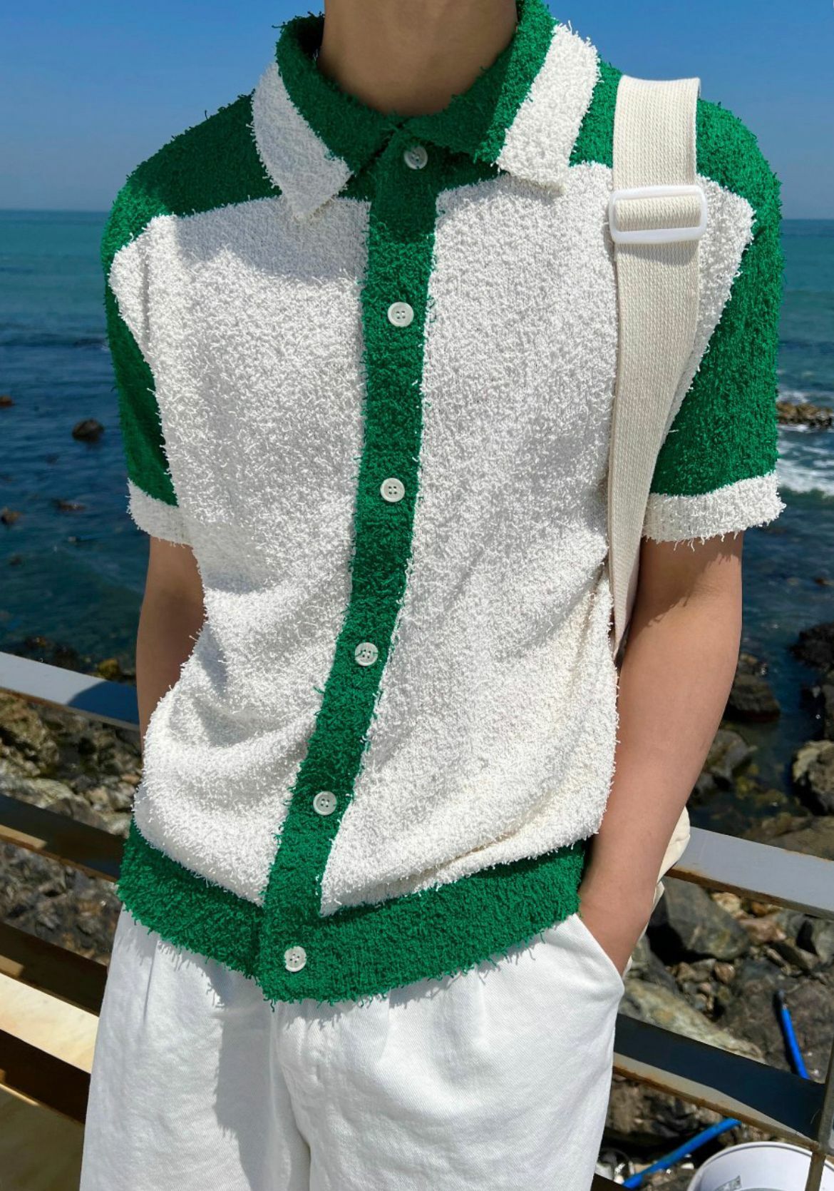 拼色毛巾質地短袖恤衫 RAYGUN-001JK