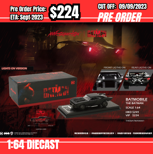 PO-$224 * Awesomeism * 1:64 THE BATMAN BATMOBILE WITH LIGHTING [OD31/08]