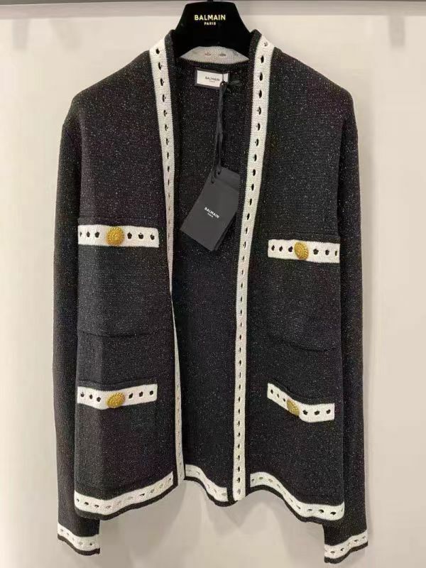 Balmain  黑色復古撞色針織開衫BU1KL05  5KE74  EHQ   -T