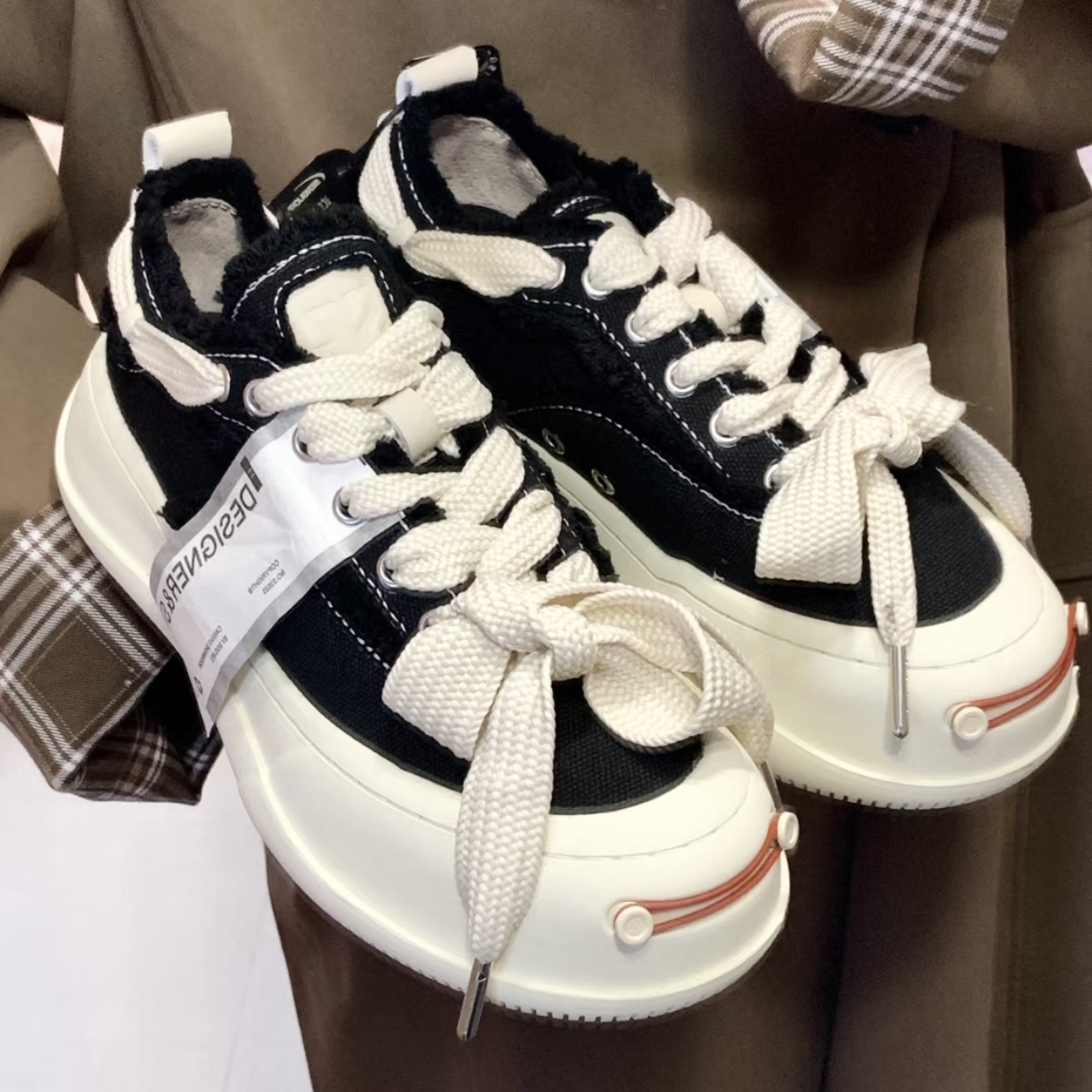 【現貨】Smilerepublic 經典 開口笑 檀健次同款 低筒 粗鞋帶 厚底 帆布鞋 黑