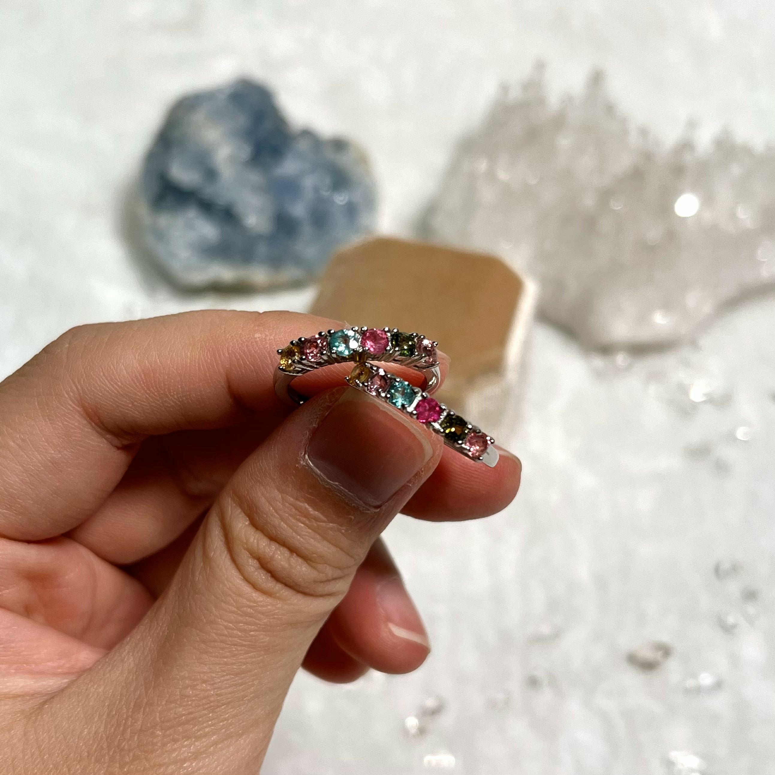 彩碧璽純銀排戒 (幼款)