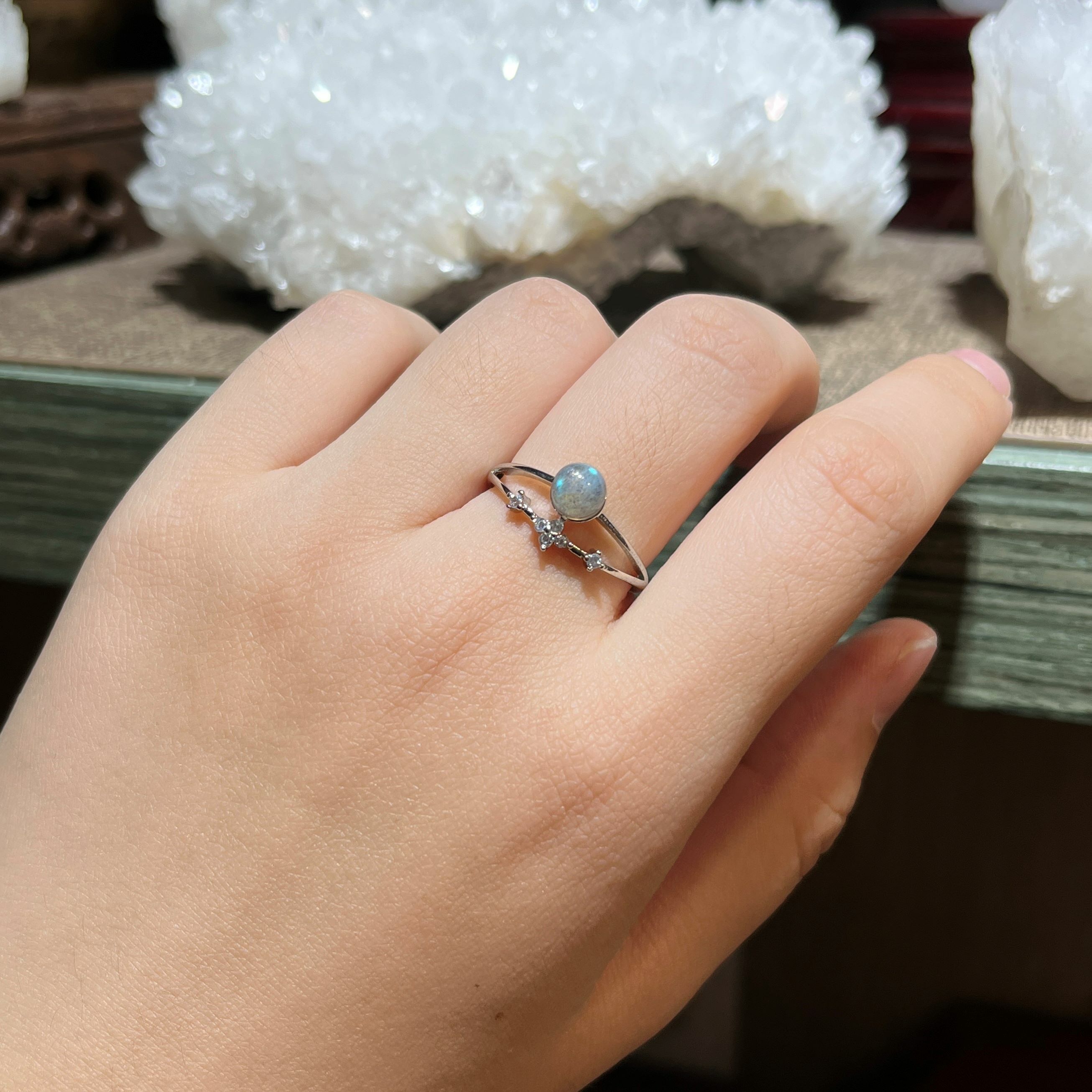 拉長石小星球純銀戒指