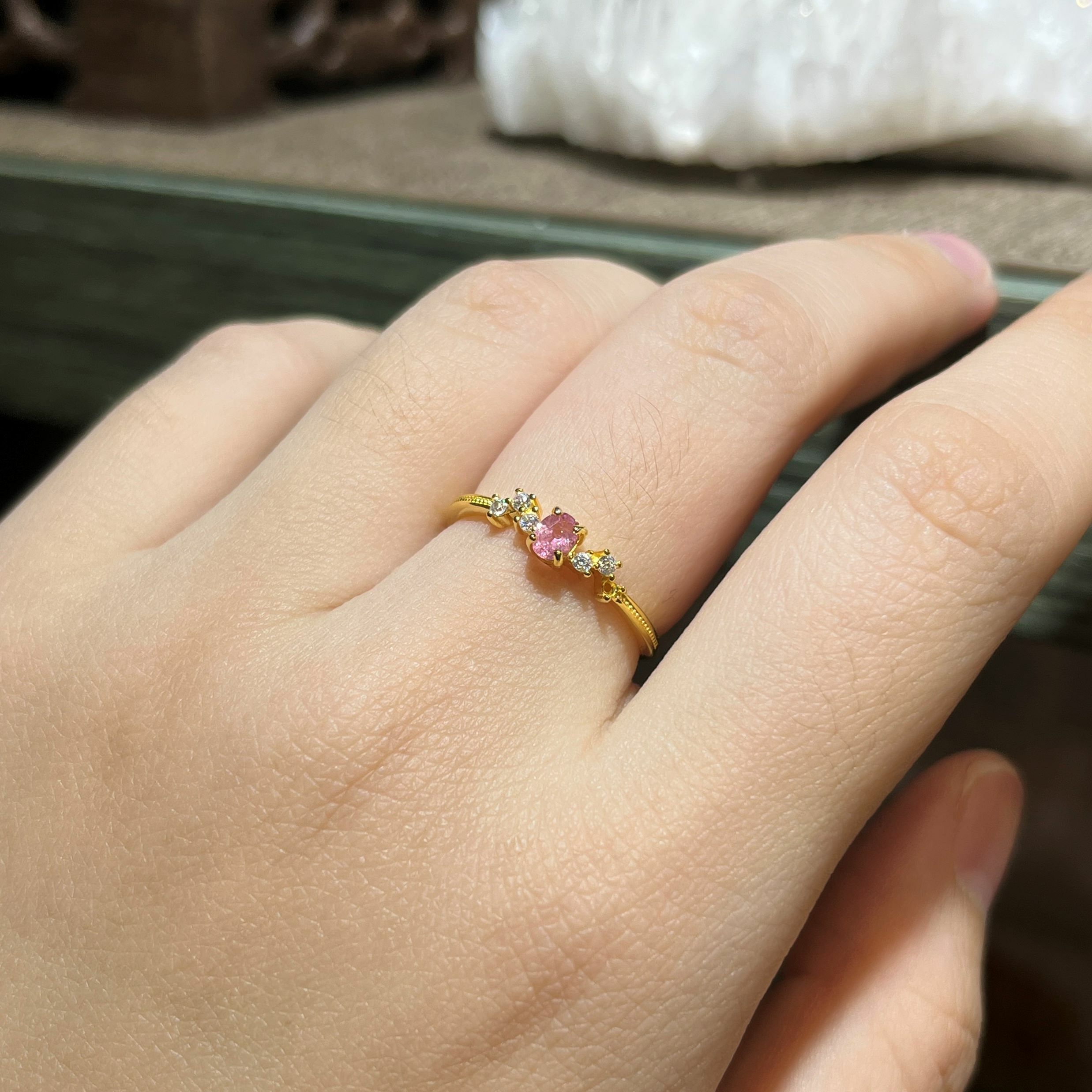 粉紅碧璽純銀戒指