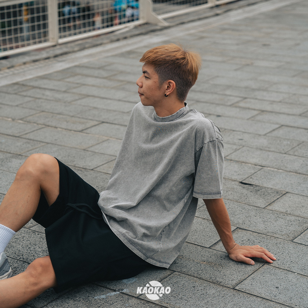 蠟染 Tee 春季 復古 做舊 高街 水洗 短袖 寬鬆 小領口 蠟染 T