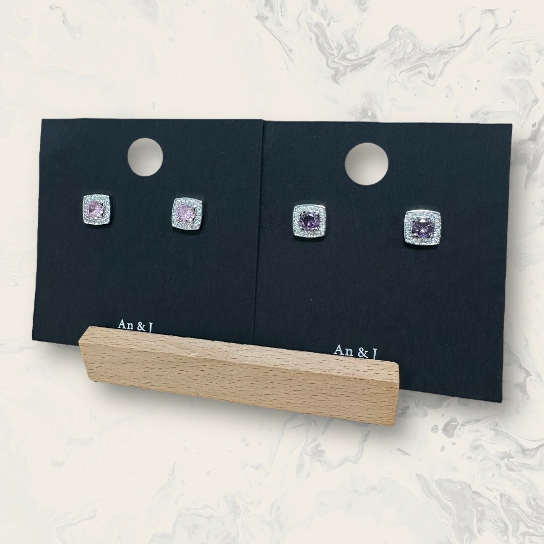 韓國直送-銀針 銀框排列白鋯方框中四爪鋯 鍍白金 3色