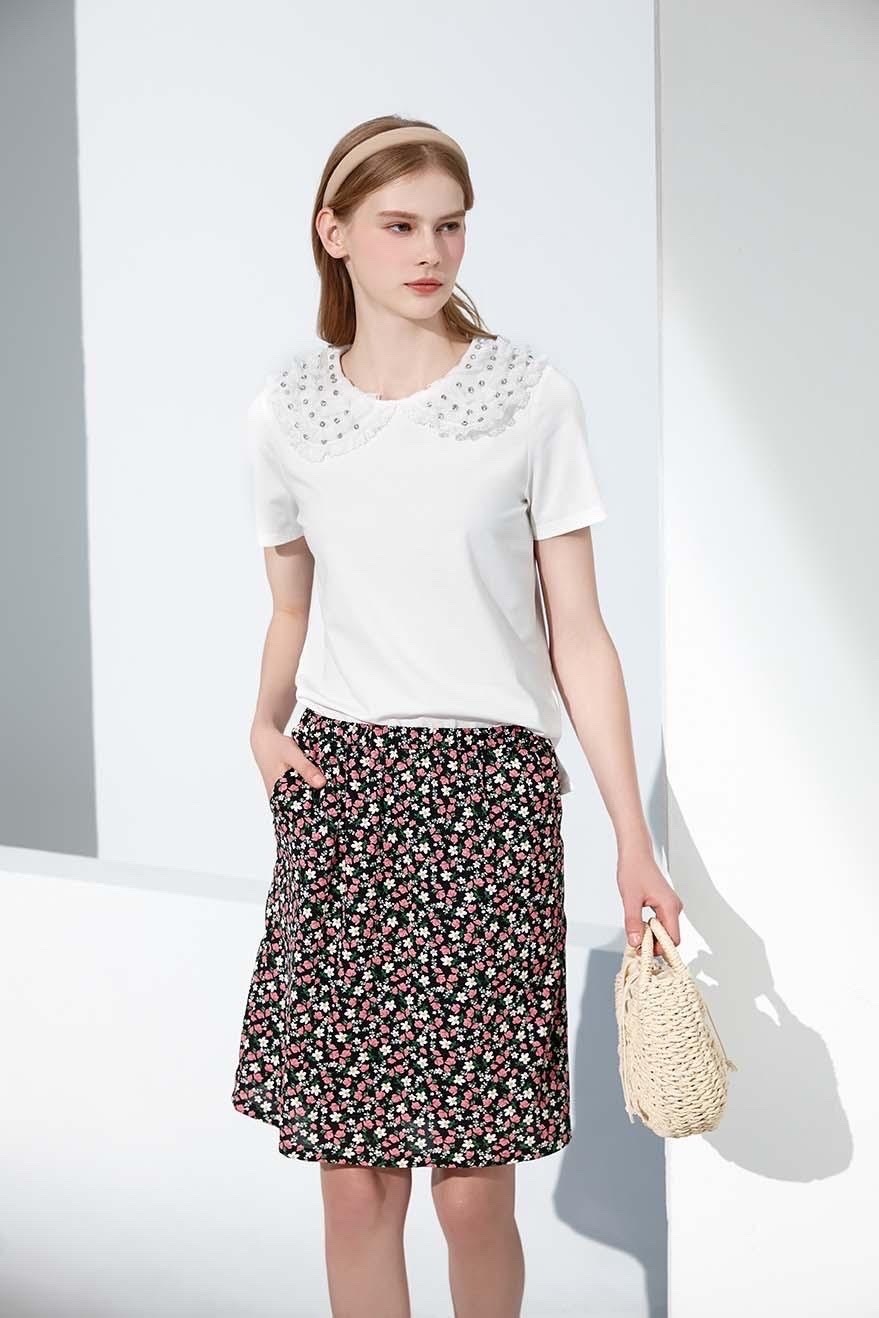 OL韓風甜美輕熟氣質小碎花雪紡短裙S6511