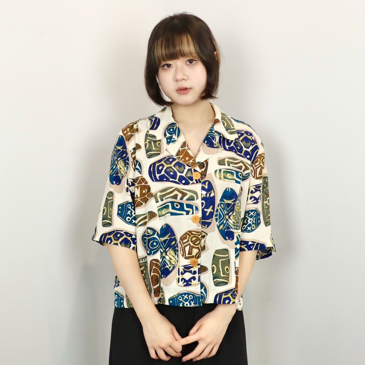 法國製 民族裝飾圖騰中袖上衣