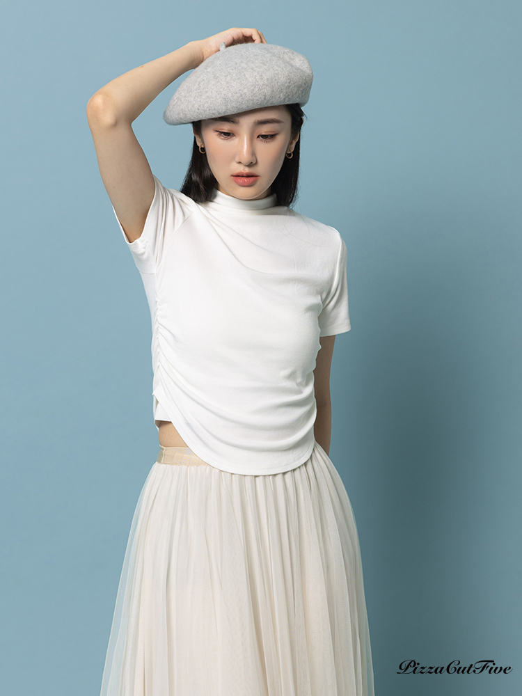 [SALE]半領側抓皺短袖上衣 PizzaCutFive PCF233404007