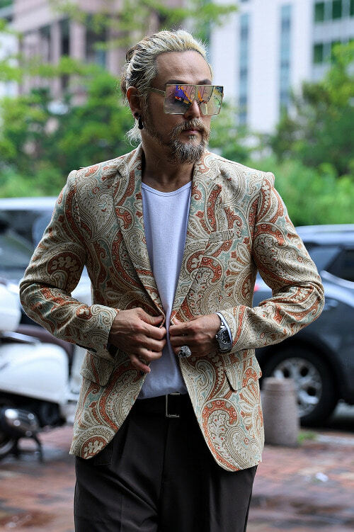 佩斯利圖案雙扣西裝外套