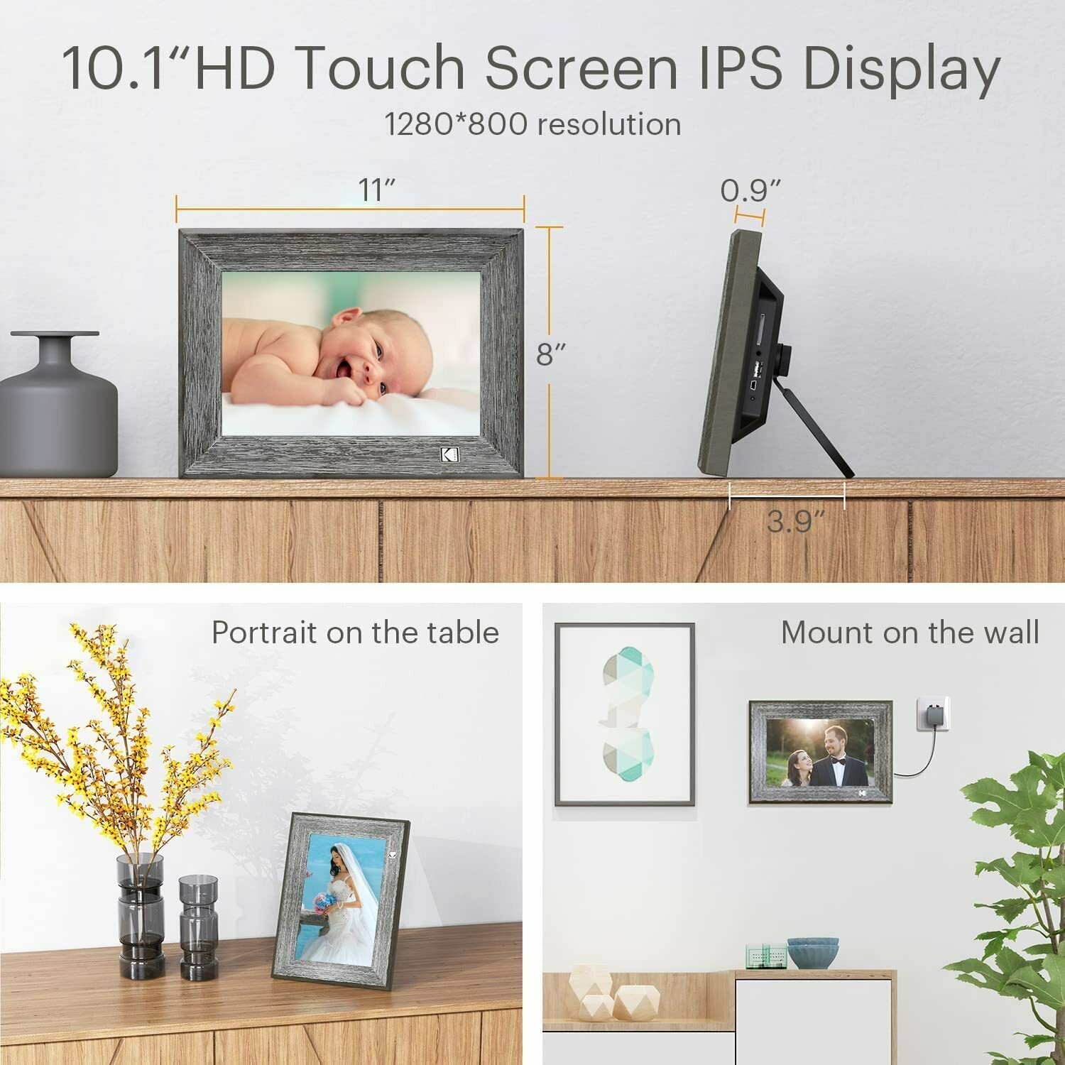 KODAK RCF-1013 10″ Digital Photo Frame Wood 經典木質觸摸屏高清電子相架顯示屏