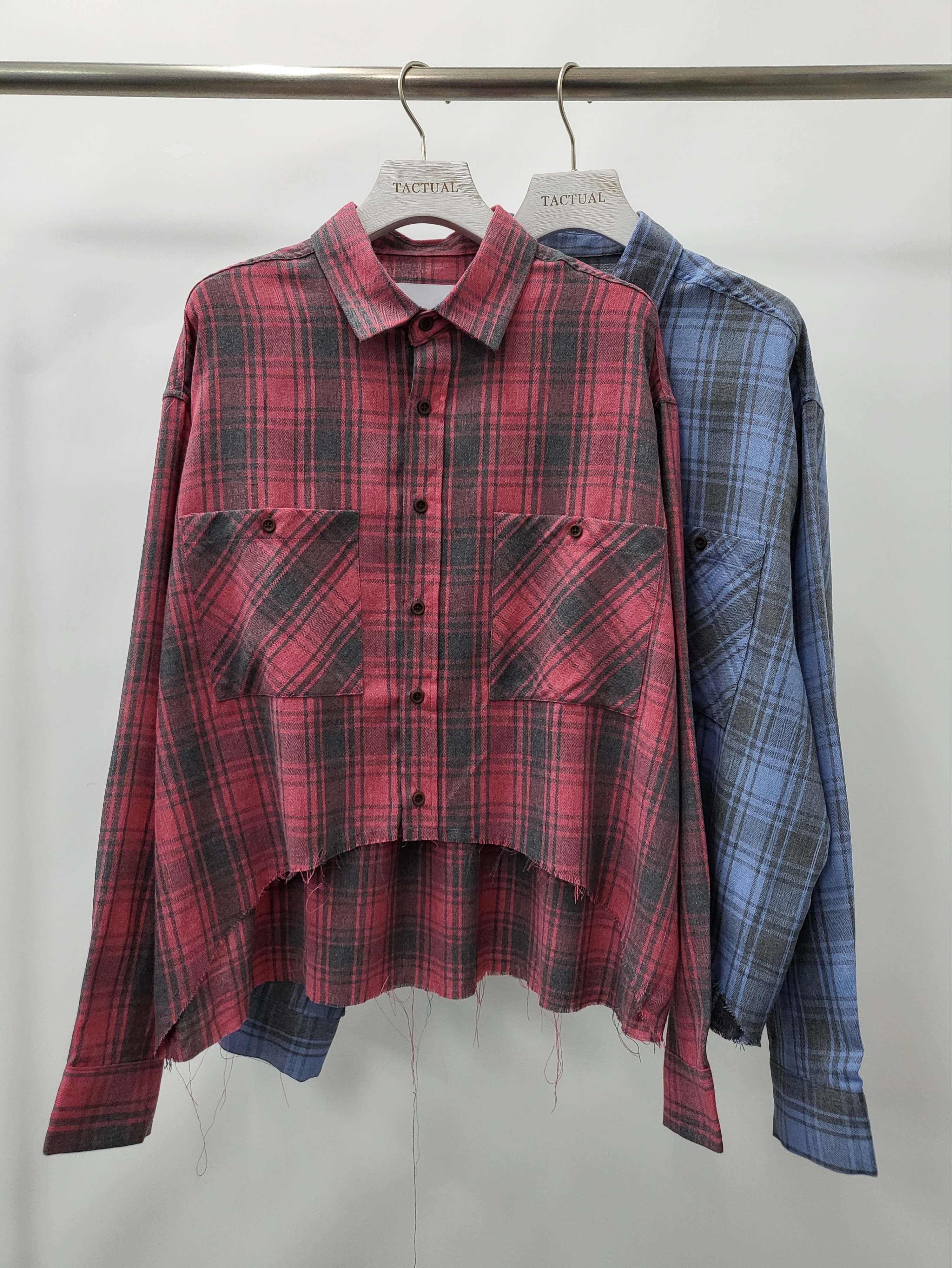 格仔短身長袖恤衫 S2161