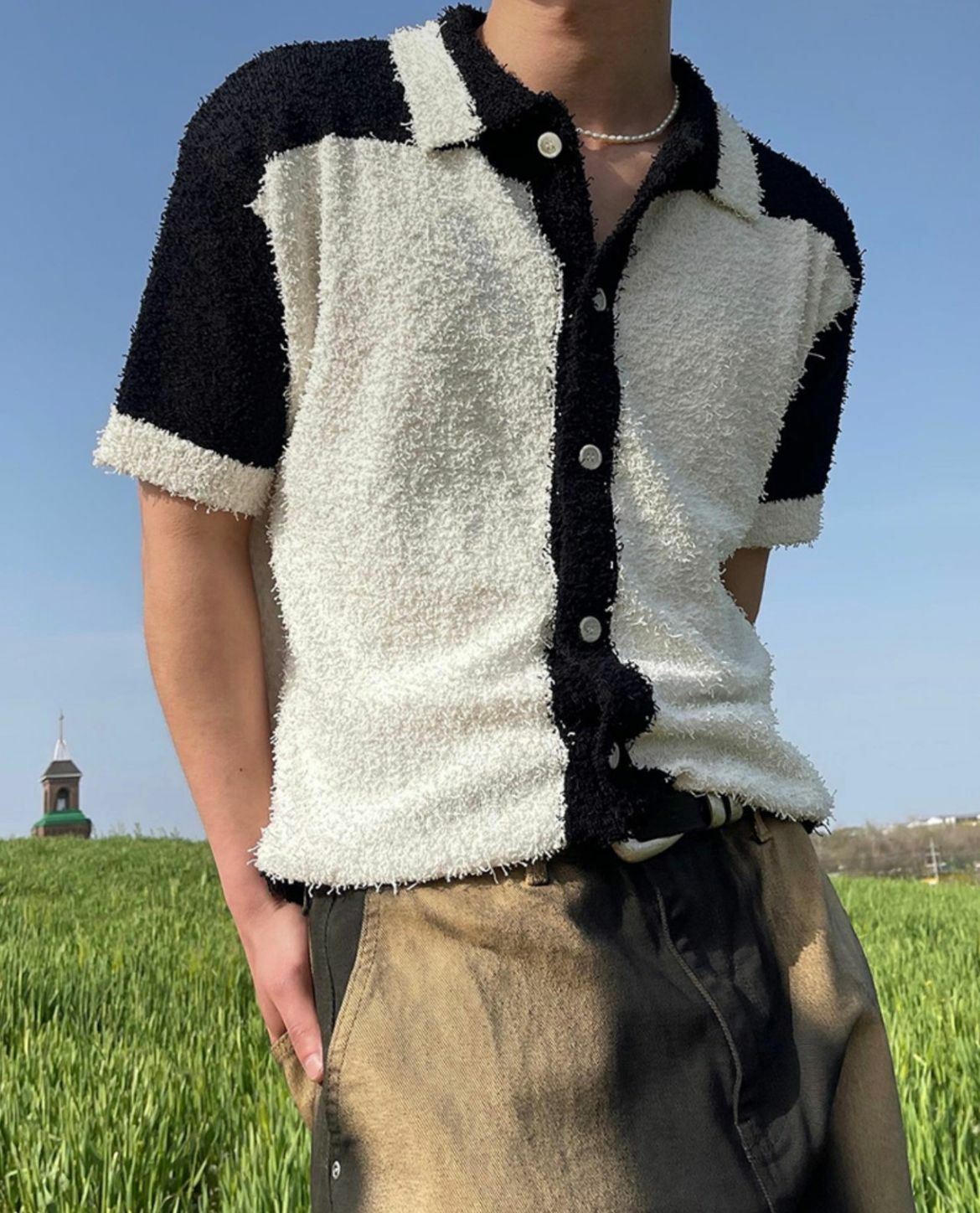 拼色毛巾質地短袖恤衫 RAYGUN-001JK