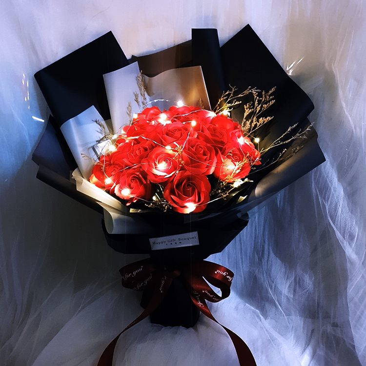 我的熱情紅色玫瑰香皂花燈光花束,桃園花店,幸福禮物婚禮小物,my-passion-red-rose-soapflower-bouquet