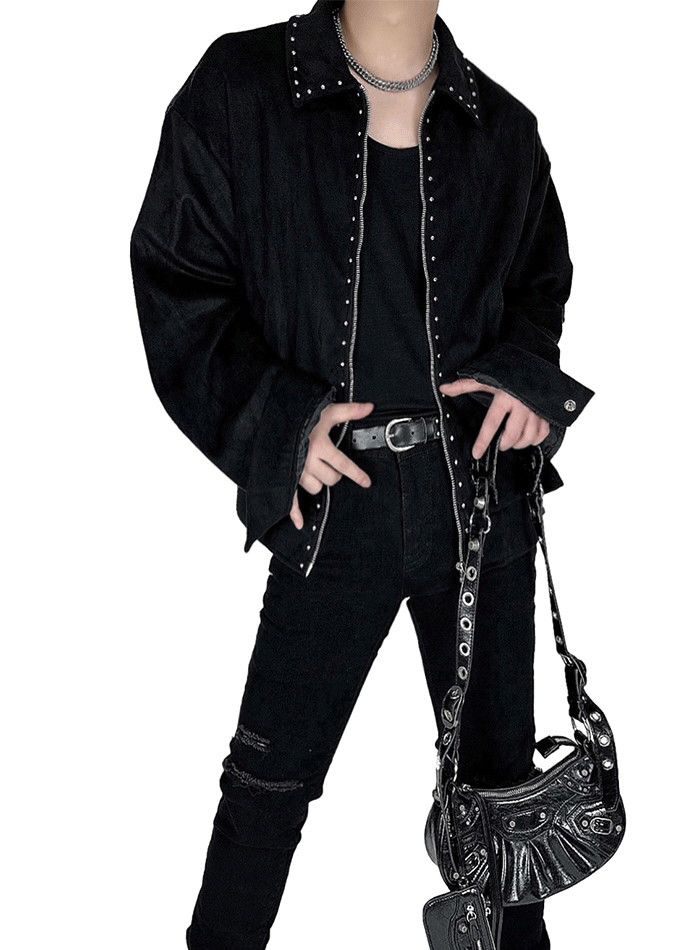 Ramon鉚釘絨面革束腰夾克