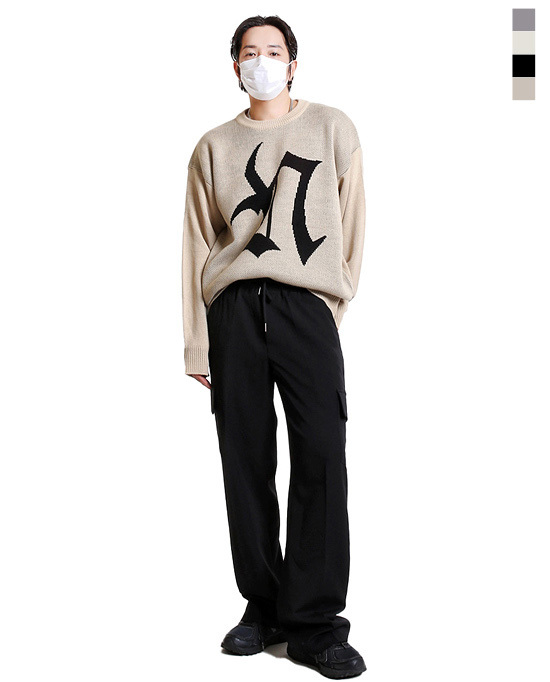 EN字母圓領提花針織衫上衣