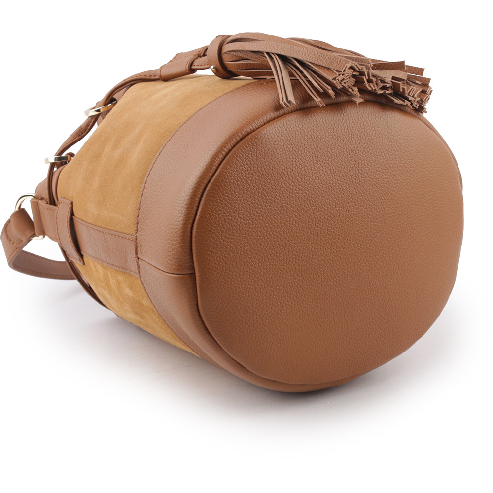 【SEE BY CHLOE】VICKI 山羊皮拼麂皮水桶包(棕色) CHS23ASC12330242